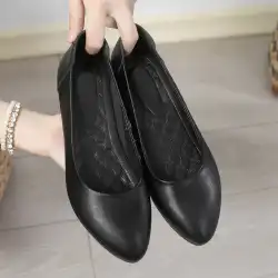 作業靴女性のソフトソール快適な作業黒プロの革靴フラット厚いヒールウェッジヒールホテルバンクサマーシューズ