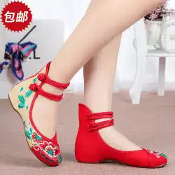 新しい本物の古い北京の布靴ダンスエスニックスタイルのカラーマッチングレース刺繍靴はウェッジヒールの女性のシングルシューズを増やしました