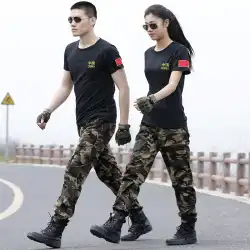 夏の半袖薄手の中国のTシャツ+カモフラージュパンツ通気性のある特別な訓練学生軍事訓練カモフラージュスーツ男性体力スーツ