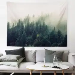 北欧のinsビブラートins風ぶら下げ布背景キャンバス壁布スカンジナビアの霧の森風景タペストリー