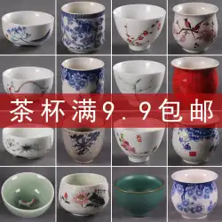 セラミックカンフー茶碗、家庭用茶碗、茶碗、茶碗、茶碗、マスターカップ、青と白の磁器シングル茶碗、帽子カップ