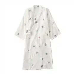 パジャマネグリジェ女性春と秋の純綿のガーゼ浴衣白薄綿夏日本の着物バスローブナイトドレス