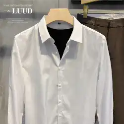 LUUDメンズノンアイアンスリム白黒シャツビジネスカジュアルプロウェアシャツプラスベルベットワーク長袖シャツ
