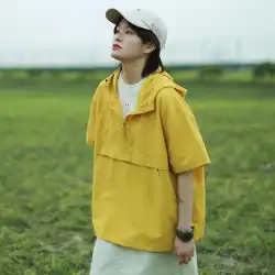 レアレア20SSサマーオリジナル日本シンプルツーリングフード付き無地半袖ジャケットTシャツ男女用