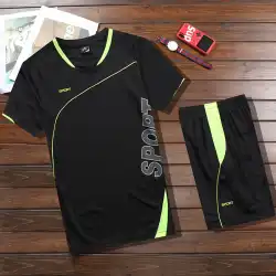 新しい夏のメンズスポーツウェアスーツフィットネスランニング半袖ショーツサッカーバドミントン衣類吸湿性と速乾性