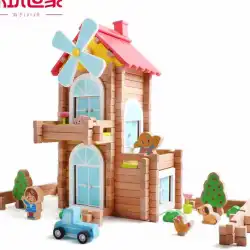 木製遊び家族diyコテージギフト子供の手作りビルディングブロックおもちゃ教育木製アセンブリ親子ヴィラモデル
