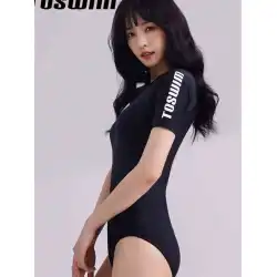 toswimTuosheng水着女性の半袖セクシーな痩身腹-新しい保守的なワンピースオープンバックミッドスリーブ水着をカバー