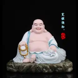 Xinwukong工芸ワイドボディ弥勒仏笑う仏未来仏漢白翡翠ペースト本物の金中国風のリビングルームの装飾