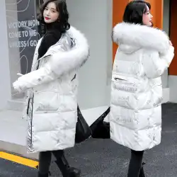 Bosidengの光沢のあるプリントの白いダックダウンジャケットの女性2021年の新しい韓国語バージョンルーズミドル丈ラージファーカラー冬