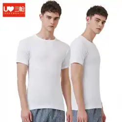 スリーガンズTシャツメンズピュアコットンラウンドネックスポーツぴったりフィットの白い下着半袖中高年ボトミングシャツ老人スウェットシャツ