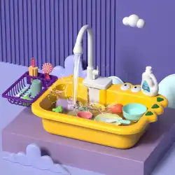 子供の食器洗い機のテーブルのおもちゃの男の子と女の子は家の電気洗面台の蛇口サイクルキッチンセットを再生します