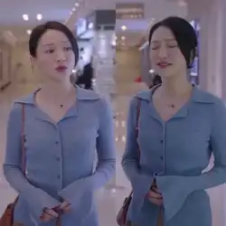 Xiaominの家族ZhouXunと同じ服を着た女性の韓国語版のスリムな青い襟の角長袖セーターセータートップスプリング