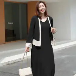 Xian Lixiuプラスサイズの婦人服2022年春の新製品カーディガンジャケット、ニットサスペンダースカートツーピーススーツQQ2296