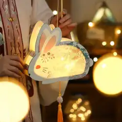 お正月中秋節翡翠うさぎ小さな提灯子供用携帯用発光DIY手作り素材バッグうさぎランプ提灯