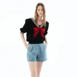 UOOYAA /Wuya2022夏の新作「美少女ストロングマン」ボウニットセーター半袖Tシャツ