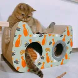 猫のスクラッチボードオールインワン猫のトイレ猫の猫の爪ボードは、傷や摩耗に強く、パン粉を落とさないカートンハウスカートン段ボール