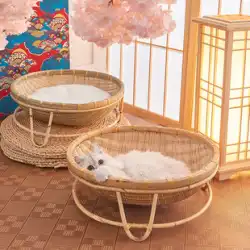 猫の巣竹編み夏の涼しい巣四季ユニバーサル籐ベッドハウスヴィラネットレッド取り外し可能で洗える子猫ペット用品