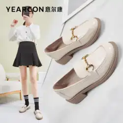 Yierkangレディースシューズ2022スカート付きの新しい小さな革靴英国スタイルのパテントレザーの厚いヒールローファーレディースシューズ