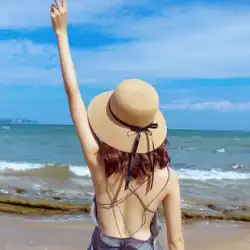 麦わら帽子新しい海辺のビーチ帽子女性の夏の気質ワイルドファッション外国風日よけ帽日焼け止め顔日よけ帽