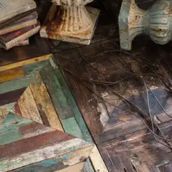 ジュハンアンティーク古い木の寄木細工の床無垢材の丸太撮影小道具背景ボードレトロアート