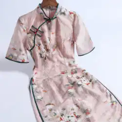チーウェイチャイナドレスは2022年夏の新しいドレスレトロな中国風ミディアムロングテンセルアオザイを改良しました