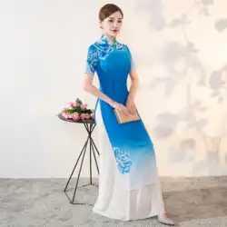 キャットウォークの長い本物のベトナムのアオザイチャイナドレスは、春と秋の高級中国風ダンス衣装を改善しました