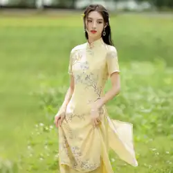 アオザイチャイナドレス2022新しい新鮮でエレガントなレトロなお茶の芸術禅の服の妖精はベトナムのドレスを改善しました