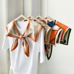 夏の薄いフェイクカラーの小さなシルクスカーフ女性韓国版オールマッチイントレンディなシャツ、チョッキTシャツとショルダーショール秋