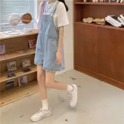 ハイウエストの薄いデニムショーツ女性の2022年の新しい夏の緩い年齢を減らすサスペンダージャンプスーツのトレンドの韓国語バージョン