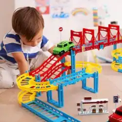 電車 電車 レーシングトラック 子供のおもちゃ パズルトラック 組み立て車 小型電車 男の子 3～6歳 4～5歳