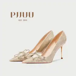 pjjuu bridal shoes french wedding shoes hexiu wedding two wear crystal shoes ゴールドハイヒールの女性 2022 新