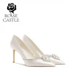 Guanghe ブライトローズキャッスルの結婚式の靴の女性のブライダルシューズ 2022 新しい白いラインストーンのハイヒールの結婚式の靴