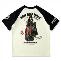 ブームガール 2022 半袖 Tシャツ夏の新スタイル日本花魁男性ラグランカラーマッチング日本美潮ブランド