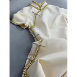 Xiaoxiangfeng 気質のエレガントなハイエンド重工業のドレスの女性の夏のウエストは、真珠のデザインのシックなチャイナ ドレスのスカートを改善しました