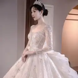 [Lian Xing] ウェディングドレス 2022 新しい花嫁の結婚式のフランスの長袖の主な糸のハイエンドの贅沢な外出糸の末尾