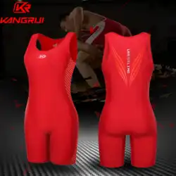 Kangrui ワンピース レスリング スーツ男性と女性のフリー スタイル競技トレーニング レスリング スーツ スパンデックス高弾性赤と青