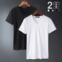 2枚）モーダル Vネック アイス 半袖 Tシャツ メンズ ボトムス シャツ 綿 白 アイスシルク 半袖 Tシャツ 夏