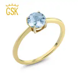GSK75 ポイント ナチュラル アクアマリン リング 女性 夏 10K ゴールド インレイ カラー ジェムストーン クラシック 結婚指輪 誕生日 ギフト