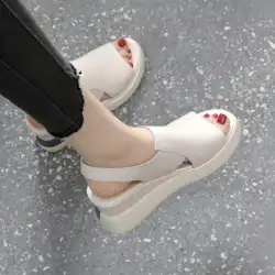 2022 厚底ウェッジサンダル女性の 2021 新しい夏の革ハイヒールの魚の口の女性の靴ファッション高揚厚底靴