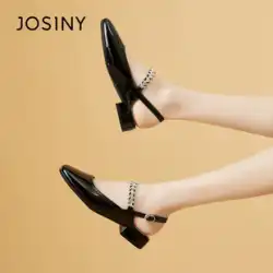 Zhuosini 厚いヒールのつま先のサンダルの女性の 2022 年夏の新しいスタイル ラインストーン メリージェーンの靴 フランスの靴