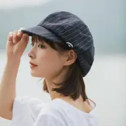 新しい春と夏の縞模様のリネン八角形の帽子の女性の薄い通気性のある日本の野生の柔らかいつばのとがった帽子日焼け止め太陽の帽子
