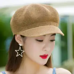帽子女性の夏の韓国語バージョンの野生のベレー帽旅行太陽の帽子日焼け止めアヒルの舌八角形の帽子麦わら帽子ネット帽子潮