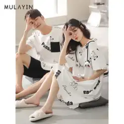2セットのパジャマカップルは、男性と女性の夏の綿の半袖の夏の寝間着の漫画のホームサービススーツを着用します