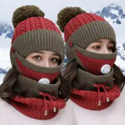 帽子女性の秋と冬のウール キャップ防風と防寒プラス ベルベット肥厚暖かい耳の保護ワイルド ニット サイクリング ハットの韓国語バージョン