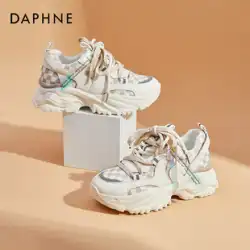 Daphne 厚底ダディシューズ女性のショーフィートスモールカジュアルスニーカー 2022 新しい女性の靴ダブル靴ひもチェッカーボード