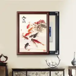 中国風電気メーターボックス 装飾画 縦配電箱 電気スイッチボックス シールドボックス 装飾画 リビングルーム 壁画 九魚