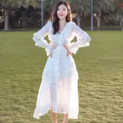 三亜ビーチドレスロングスカート女性の新しい海辺の休日の服の妖精のスカートセクシーな背中の開いた白いドレス夏