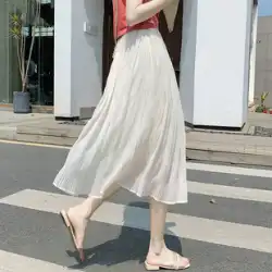 ホワイト シフォン スカート女性の夏 2022 新しいハイウエスト a ライン薄いフィッシュ テール ガーゼ スカート ミドル丈の妖精のスカート