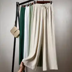 綿とリネンのワイドレッグパンツの女性の2022年夏の新しいリネンのカジュアルなゆったりした女性のパンツは、薄いストレートレッグのズボンをドレープします