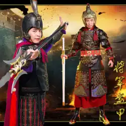 レンタルの古代の衣装の鎧は、実際のパフォーマンスの服を着ることができます。趙子龍将軍の鎧のバトルローブ、古代の明王朝の八旗の鎧